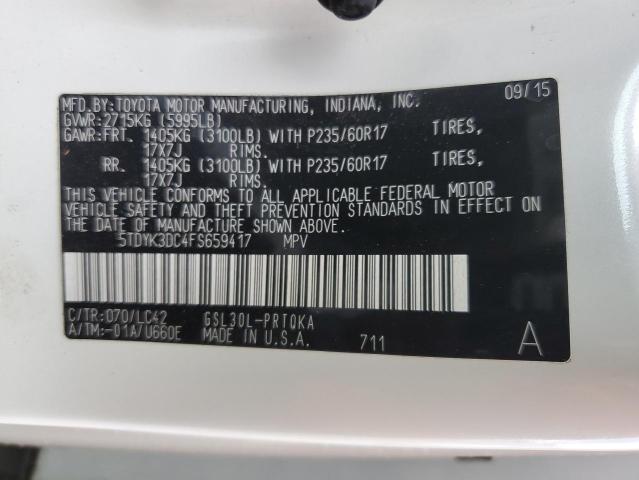 Photo 12 VIN: 5TDYK3DC4FS659417 - TOYOTA SIENNA XLE 