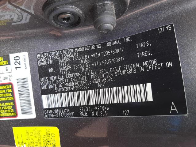 Photo 9 VIN: 5TDYK3DC4FS688822 - TOYOTA SIENNA XLE 