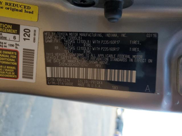 Photo 12 VIN: 5TDYK3DC4GS712747 - TOYOTA SIENNA XLE 