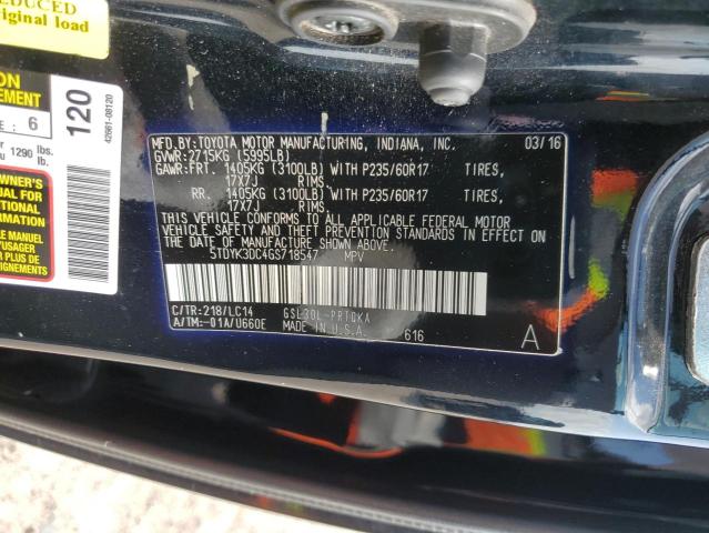 Photo 12 VIN: 5TDYK3DC4GS718547 - TOYOTA SIENNA XLE 