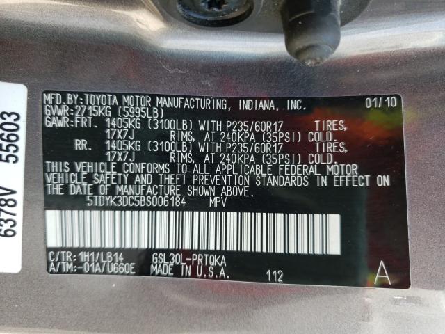 Photo 9 VIN: 5TDYK3DC5BS006184 - TOYOTA SIENNA XLE 