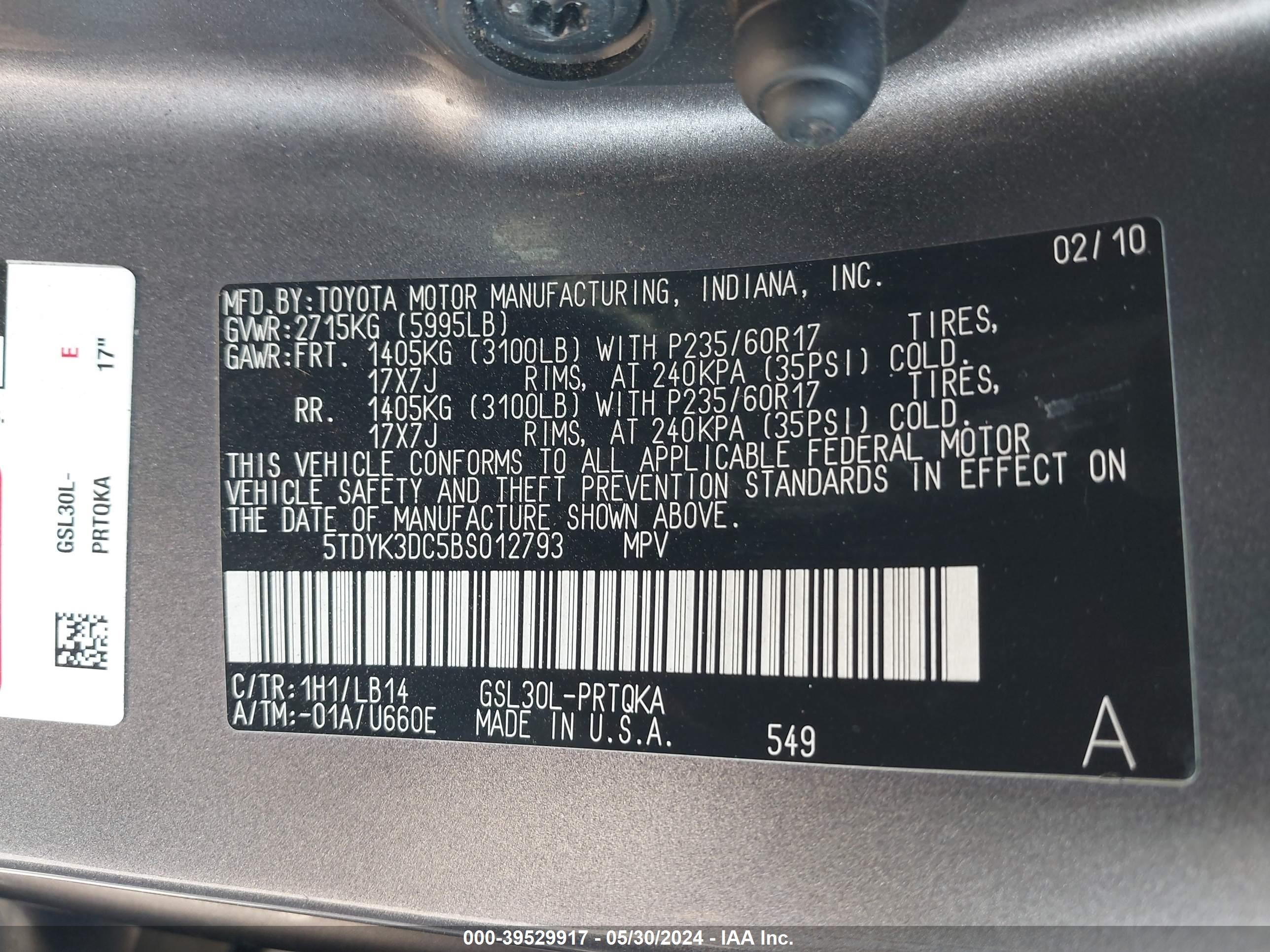 Photo 8 VIN: 5TDYK3DC5BS012793 - TOYOTA SIENNA 