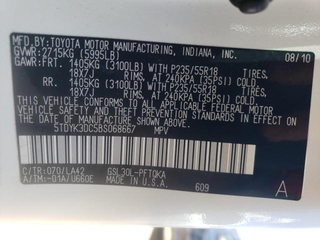 Photo 12 VIN: 5TDYK3DC5BS068667 - TOYOTA SIENNA XLE 