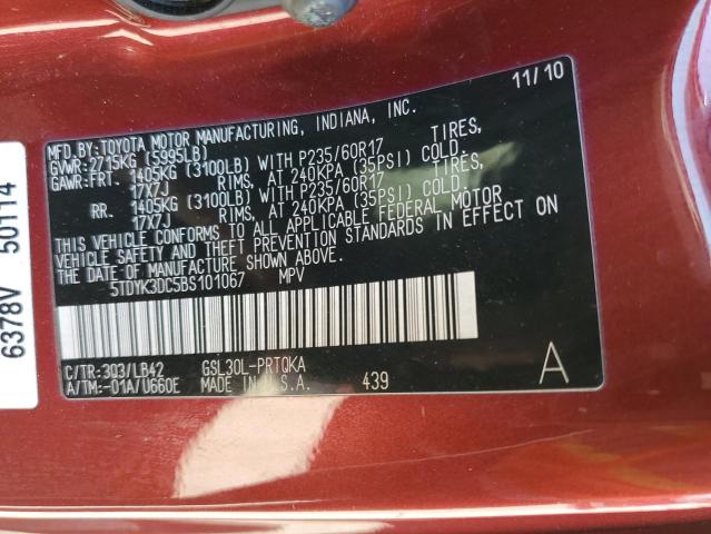 Photo 12 VIN: 5TDYK3DC5BS101067 - TOYOTA SIENNA XLE 