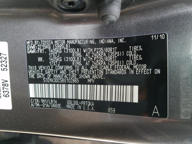 Photo 9 VIN: 5TDYK3DC5BS102865 - TOYOTA SIENNA XLE 