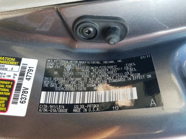 Photo 9 VIN: 5TDYK3DC5BS115616 - TOYOTA SIENNA XLE 