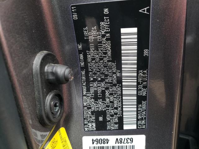 Photo 11 VIN: 5TDYK3DC5CS180872 - TOYOTA SIENNA XLE 