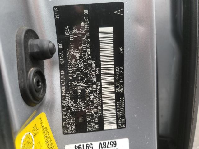 Photo 9 VIN: 5TDYK3DC5CS222649 - TOYOTA SIENNA XLE 