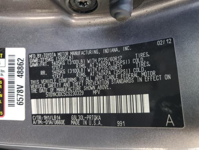 Photo 13 VIN: 5TDYK3DC5CS230329 - TOYOTA SIENNA XLE 