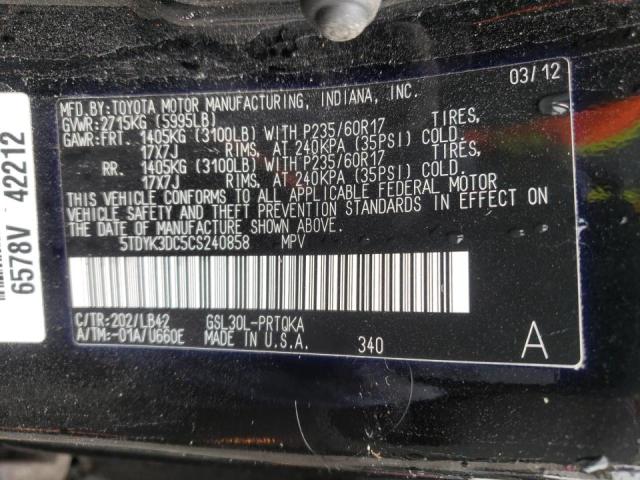 Photo 9 VIN: 5TDYK3DC5CS240858 - TOYOTA SIENNA XLE 