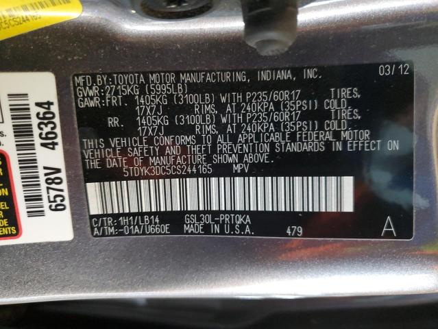 Photo 13 VIN: 5TDYK3DC5CS244165 - TOYOTA SIENNA XLE 