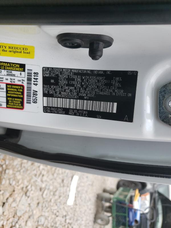 Photo 9 VIN: 5TDYK3DC5CS255361 - TOYOTA SIENNA XLE 