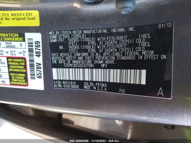 Photo 8 VIN: 5TDYK3DC5DS327984 - TOYOTA SIENNA 