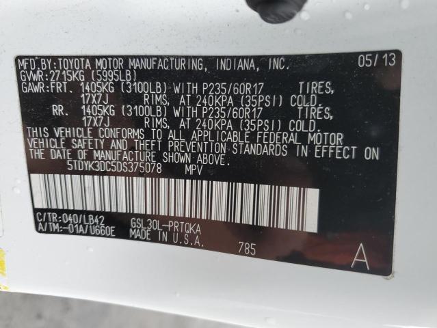 Photo 12 VIN: 5TDYK3DC5DS375078 - TOYOTA SIENNA XLE 