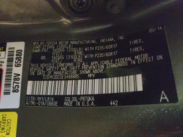 Photo 9 VIN: 5TDYK3DC5ES488885 - TOYOTA SIENNA XLE 