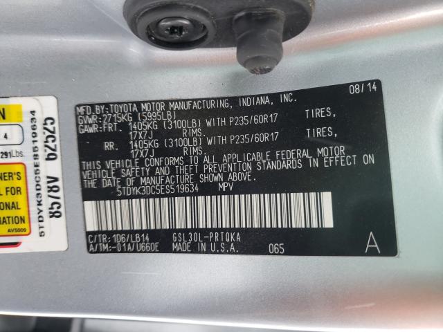 Photo 9 VIN: 5TDYK3DC5ES519634 - TOYOTA SIENNA XLE 