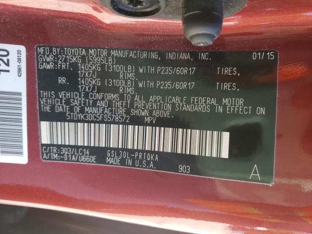 Photo 9 VIN: 5TDYK3DC5FS578572 - TOYOTA SIENNA XLE 