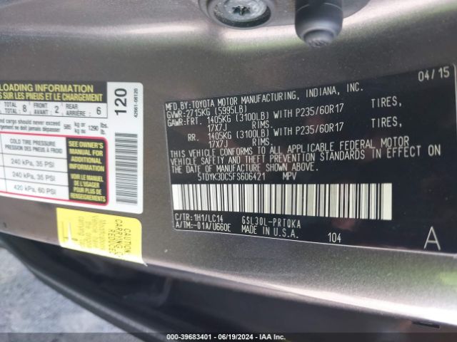 Photo 8 VIN: 5TDYK3DC5FS606421 - TOYOTA SIENNA 