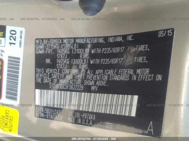 Photo 8 VIN: 5TDYK3DC5FS622229 - TOYOTA SIENNA 