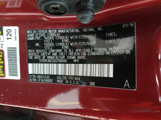 Photo 9 VIN: 5TDYK3DC5GS700946 - TOYOTA SIENNA XLE 