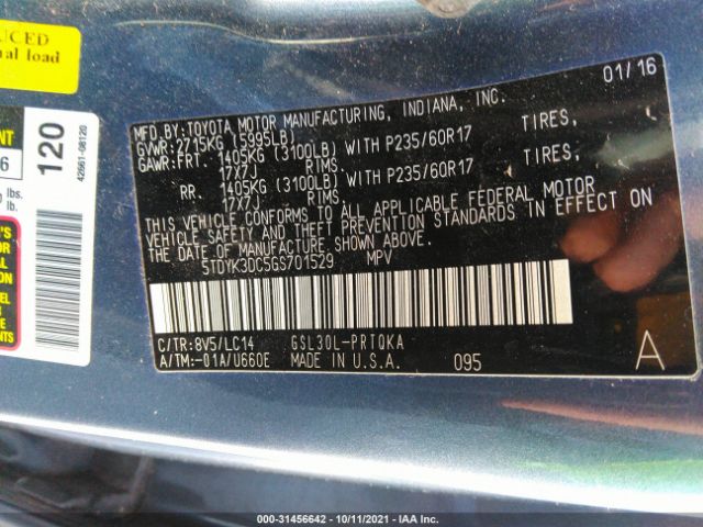 Photo 8 VIN: 5TDYK3DC5GS701529 - TOYOTA SIENNA 