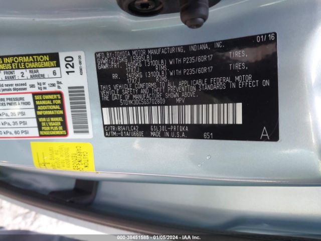 Photo 8 VIN: 5TDYK3DC5GS702809 - TOYOTA SIENNA 