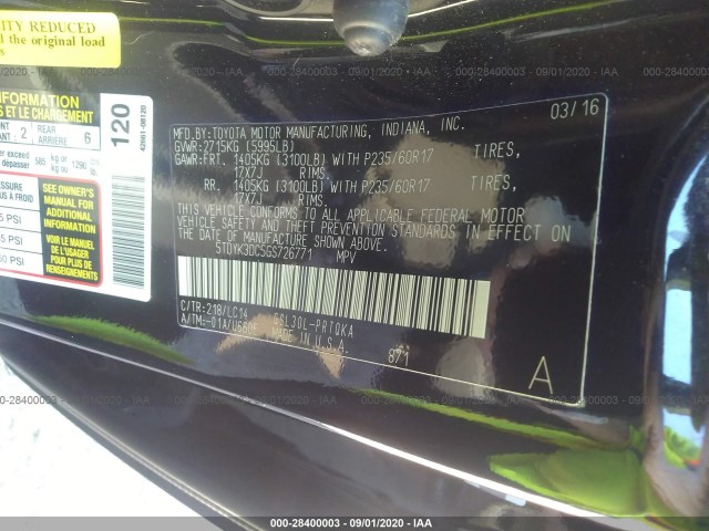 Photo 8 VIN: 5TDYK3DC5GS726771 - TOYOTA SIENNA 