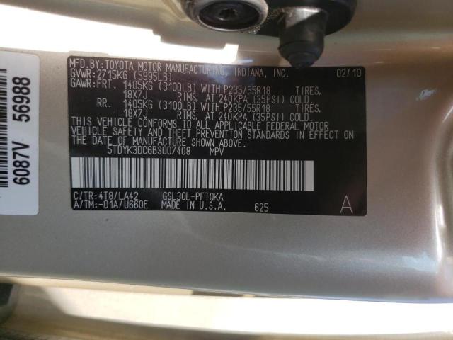 Photo 9 VIN: 5TDYK3DC6BS007408 - TOYOTA SIENNA XLE 