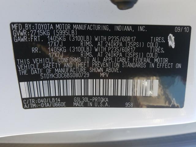 Photo 9 VIN: 5TDYK3DC6BS080729 - TOYOTA SIENNA XLE 