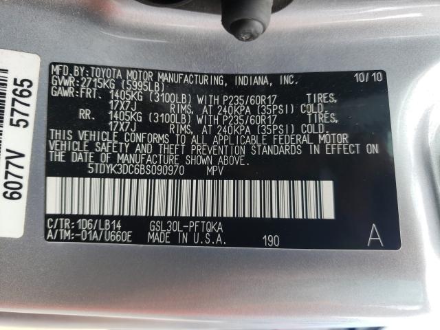 Photo 9 VIN: 5TDYK3DC6BS090970 - TOYOTA SIENNA XLE 