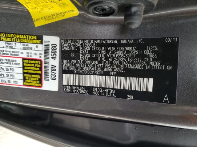 Photo 9 VIN: 5TDYK3DC6CS178399 - TOYOTA SIENNA 