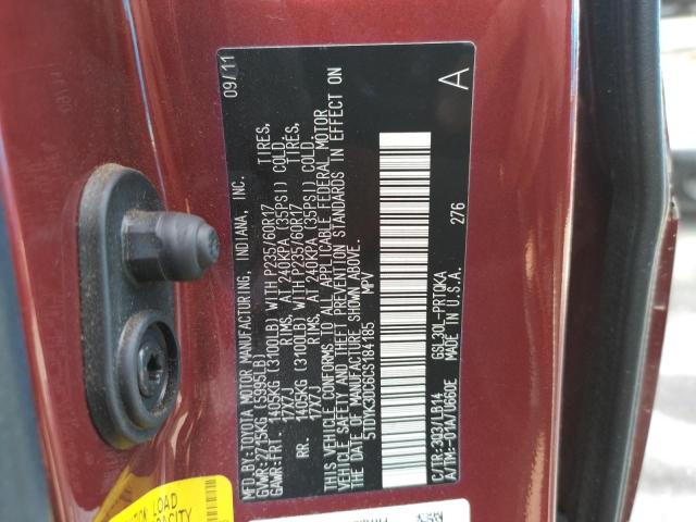 Photo 9 VIN: 5TDYK3DC6CS184185 - TOYOTA SIENNA XLE 