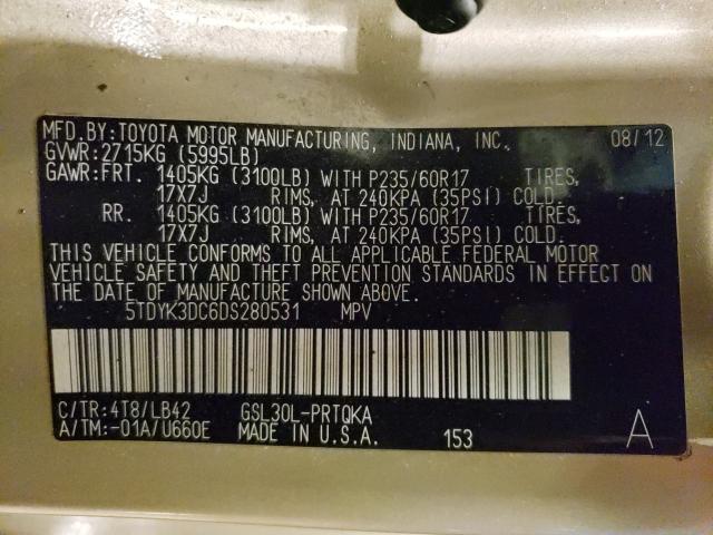 Photo 9 VIN: 5TDYK3DC6DS280531 - TOYOTA SIENNA XLE 