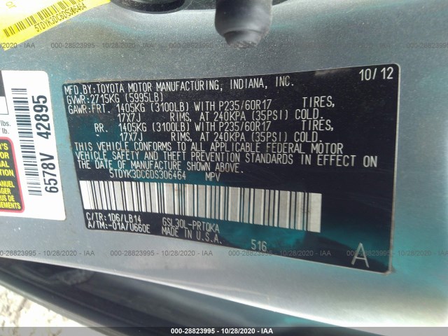 Photo 8 VIN: 5TDYK3DC6DS306464 - TOYOTA SIENNA 