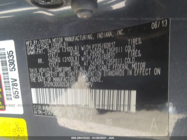 Photo 8 VIN: 5TDYK3DC6DS381908 - TOYOTA SIENNA 