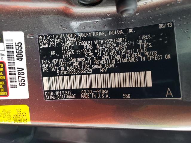 Photo 12 VIN: 5TDYK3DC6DS388129 - TOYOTA SIENNA XLE 