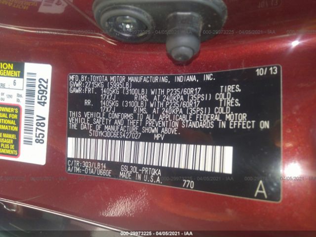 Photo 8 VIN: 5TDYK3DC6ES427027 - TOYOTA SIENNA 