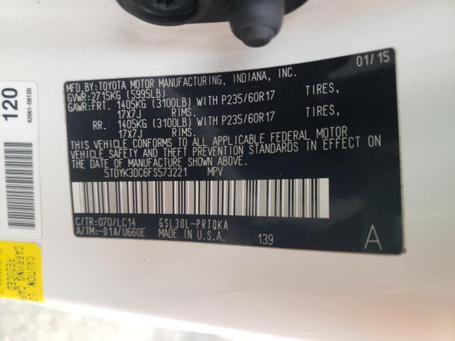 Photo 9 VIN: 5TDYK3DC6FS573221 - TOYOTA SIENNA XLE 