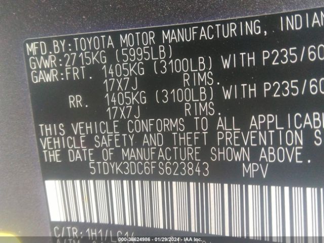 Photo 8 VIN: 5TDYK3DC6FS623843 - TOYOTA SIENNA 