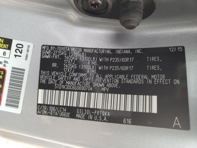 Photo 9 VIN: 5TDYK3DC6GS690704 - TOYOTA SIENNA XLE 