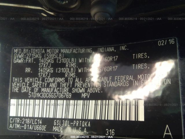 Photo 8 VIN: 5TDYK3DC6GS706769 - TOYOTA SIENNA 