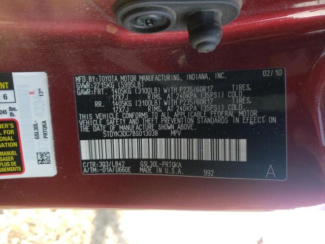 Photo 9 VIN: 5TDYK3DC7BS013038 - TOYOTA SIENNA XLE 