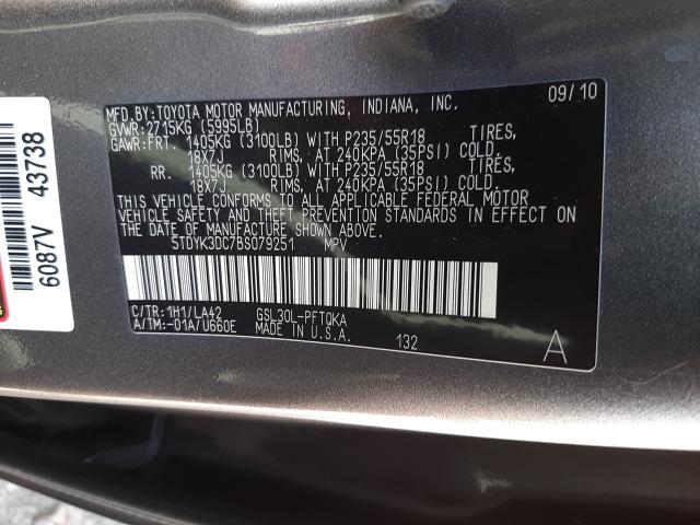 Photo 9 VIN: 5TDYK3DC7BS079251 - TOYOTA SIENNA XLE 