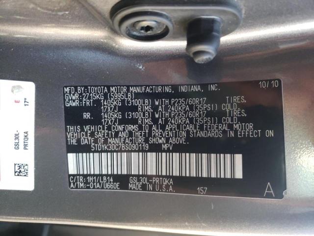 Photo 9 VIN: 5TDYK3DC7BS090119 - TOYOTA SIENNA XLE 