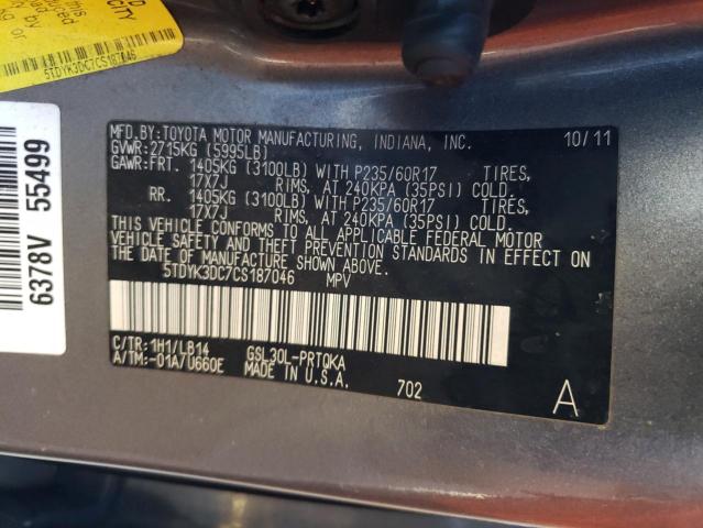 Photo 13 VIN: 5TDYK3DC7CS187046 - TOYOTA SIENNA XLE 