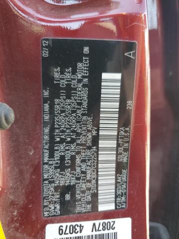 Photo 12 VIN: 5TDYK3DC7CS225794 - TOYOTA SIENNA XLE 