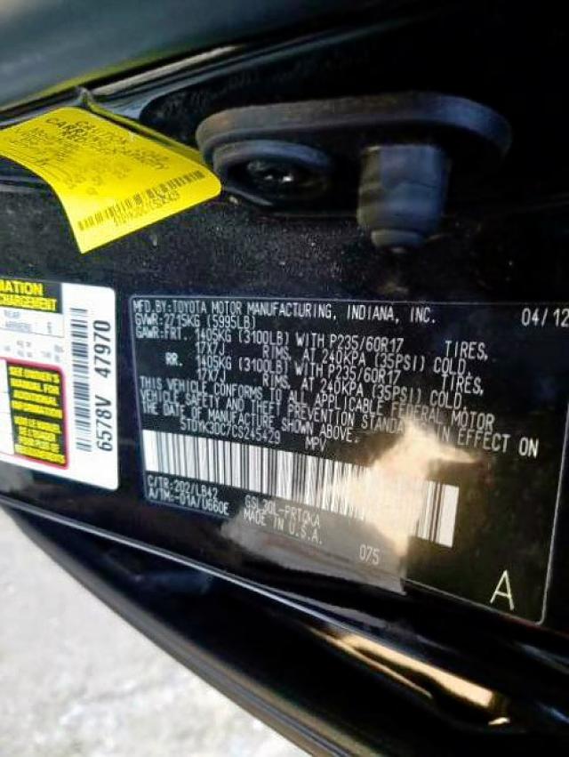 Photo 9 VIN: 5TDYK3DC7CS245429 - TOYOTA SIENNA XLE 