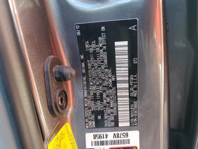 Photo 13 VIN: 5TDYK3DC7CS270976 - TOYOTA SIENNA XLE 