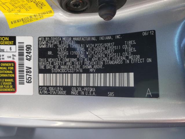 Photo 9 VIN: 5TDYK3DC7CS271416 - TOYOTA SIENNA XLE 