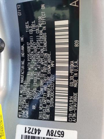 Photo 12 VIN: 5TDYK3DC7CS273327 - TOYOTA SIENNA XLE 